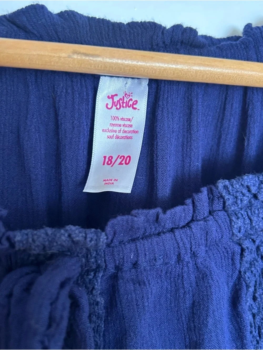 Justice girls Navy Peasant Top with Light Pink Denim Mini Skirt set size 18/20